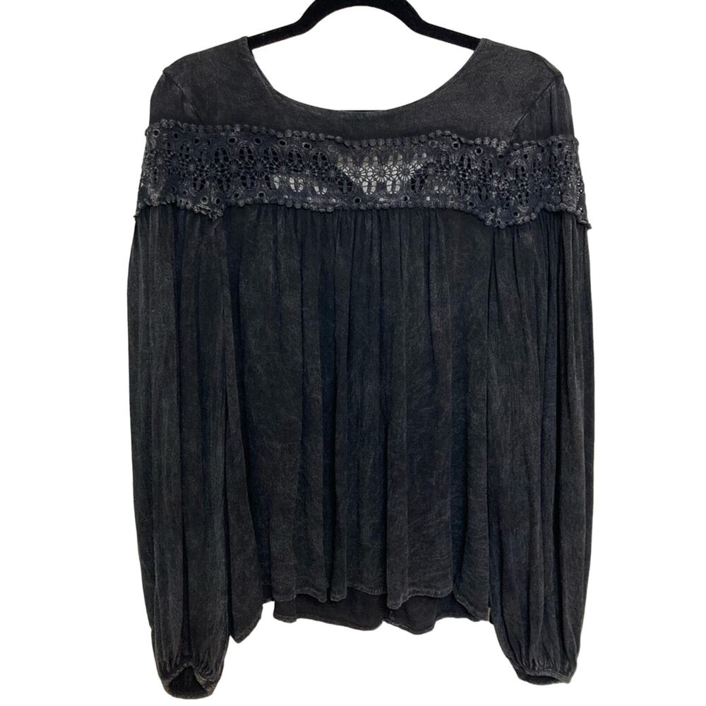 Altar’d State Boho Lace Whimsigoth Witchy Blouse Burnout Washed Black - Size S